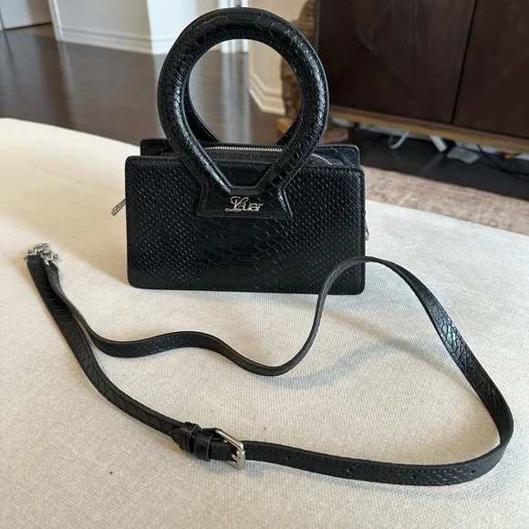 Black Python-Embossed Women's Bag - Picture 2 of 3